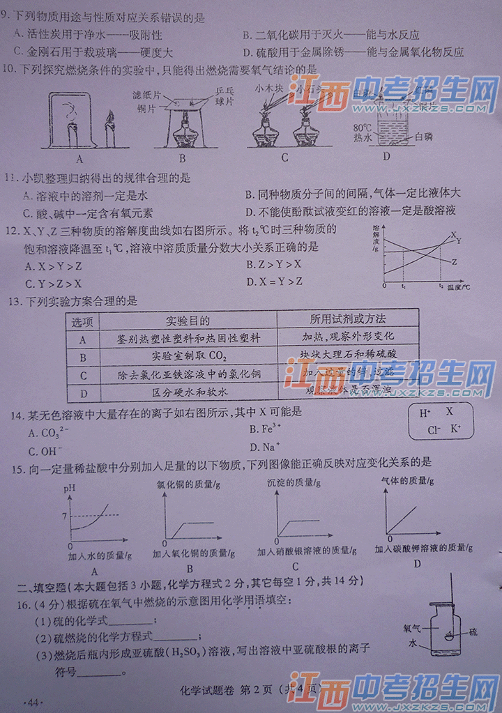 2014年南昌市中考化学试题